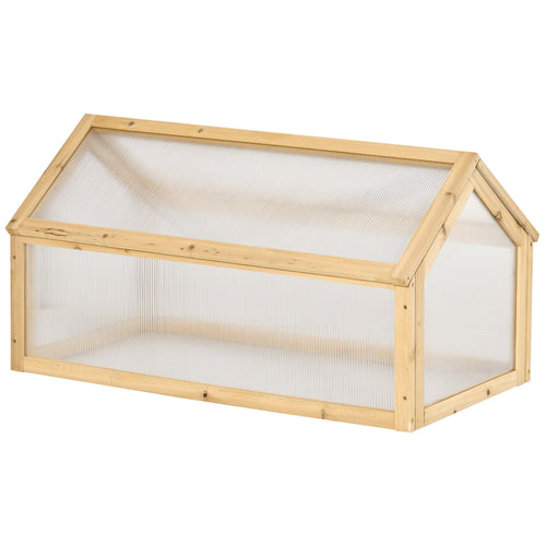 Portable Wooden Cold Frame Greenhouse Raised Planter with Openable Top, Light Brown