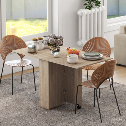 Extendable Dining Table, Collapsible Folding Table w/ 2-tier Shelves and Rolling Casters, Nature Wood Dining Tables Natural  at Gallery Canada