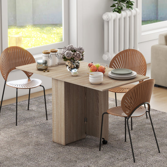 Extendable Dining Table, Collapsible Folding Table w/ 2-tier Shelves and Rolling Casters, Nature Wood Dining Tables   at Gallery Canada