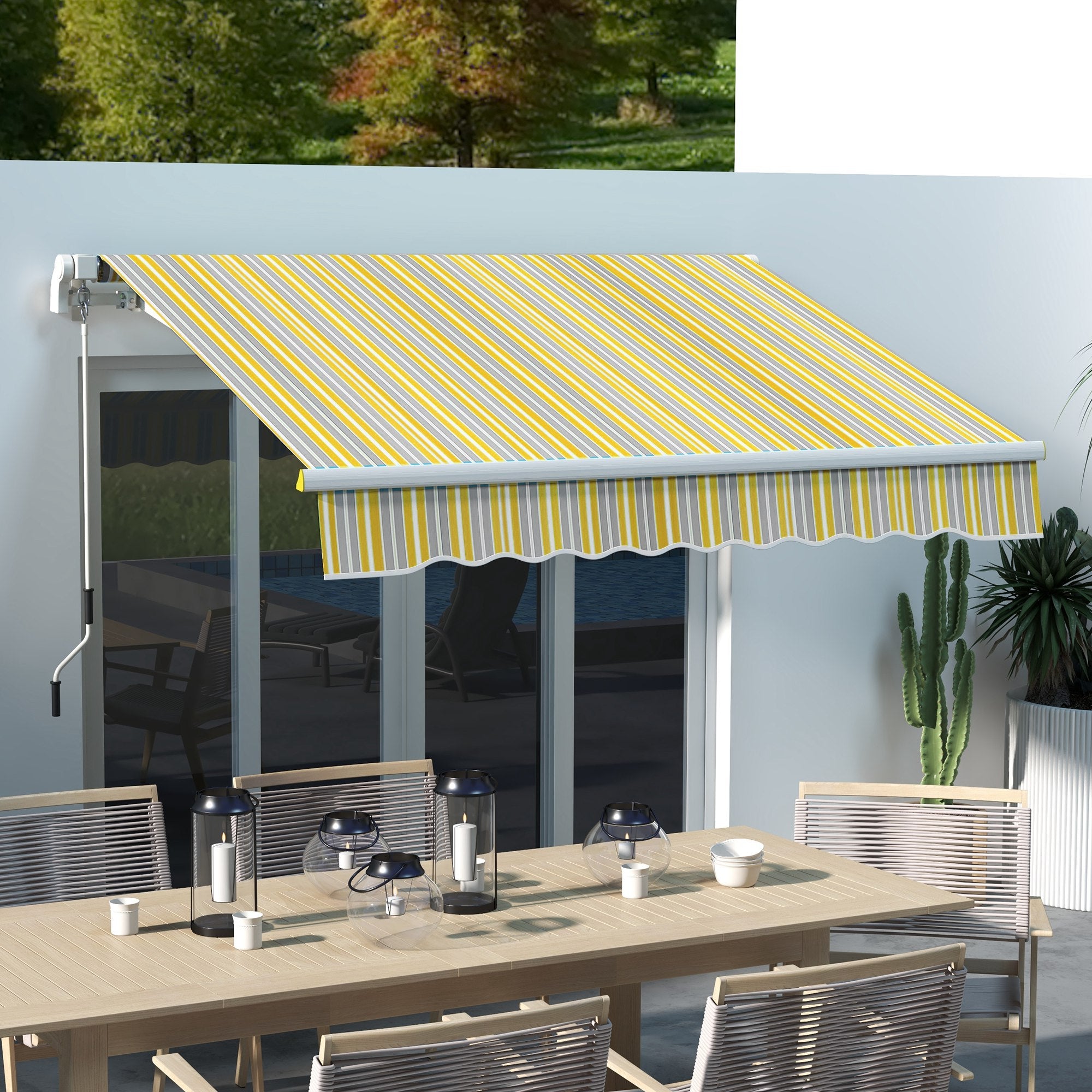 8' x 6.5' Manual Retractable Awning with LED Lights, Aluminum Sun Canopies for Patio Door Window, Yellow and Grey Door Awnings Yellow and Grey  at Gallery Canada