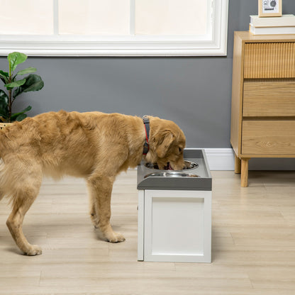 Elevated Dog Bowls Raised Pet Feeding Station with Storage 2 Stainless Steel Bowls, 23.6"x11.8" x14.2", White Dog Bowls   at Gallery Canada