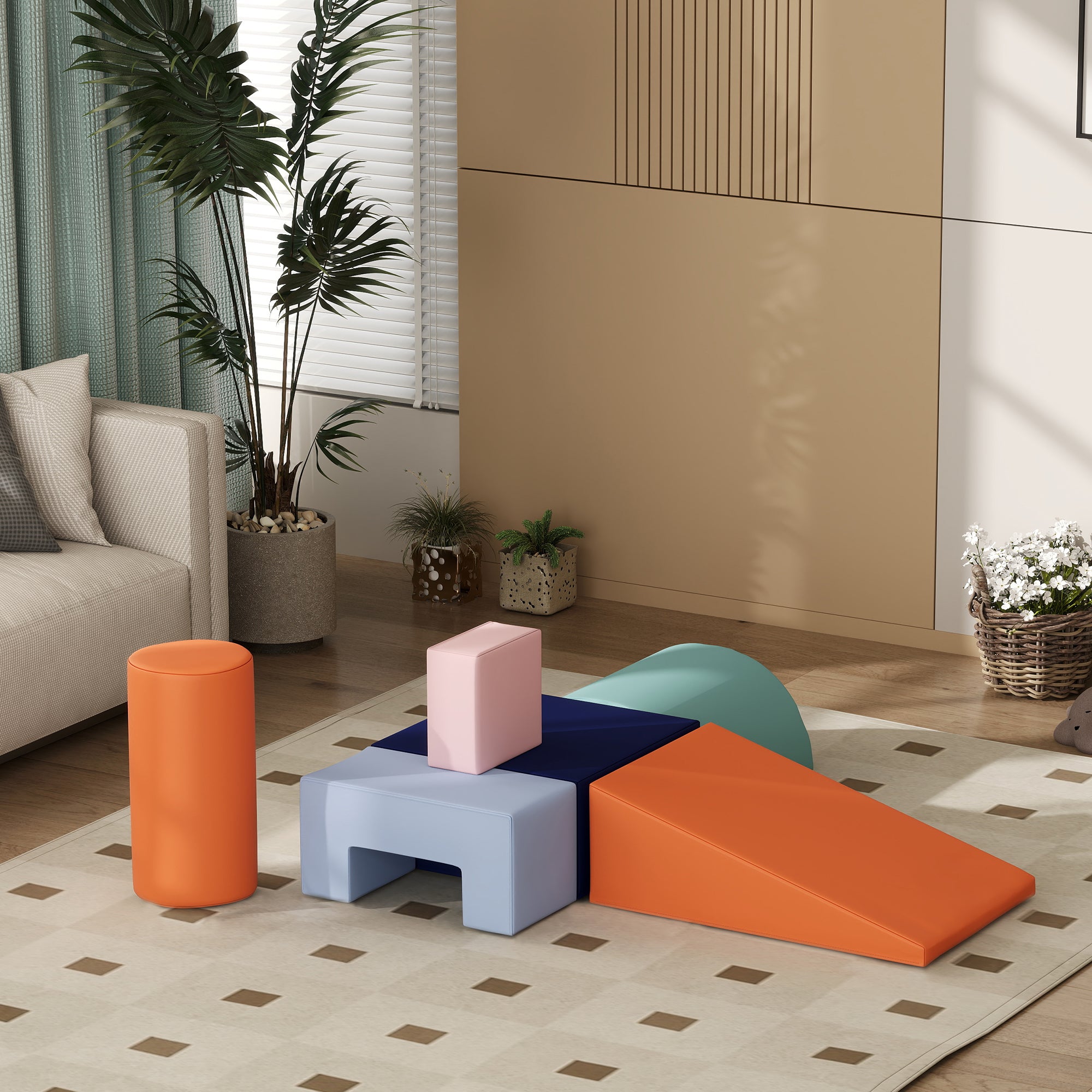 6 Piece Soft Play Equipment for Kids 6-72 Months, Orange and Blue Baby Gym & Playmats at Gallery Canada