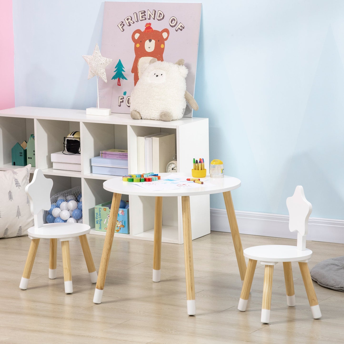 Wooden Kids Table and Chair Set for Arts &; Crafts, Snack Time, Homework, 3 Piece Cute Kiddy Activity Table and 2 Chairs, Easy to Assemble Kids Table Sets   at Gallery Canada