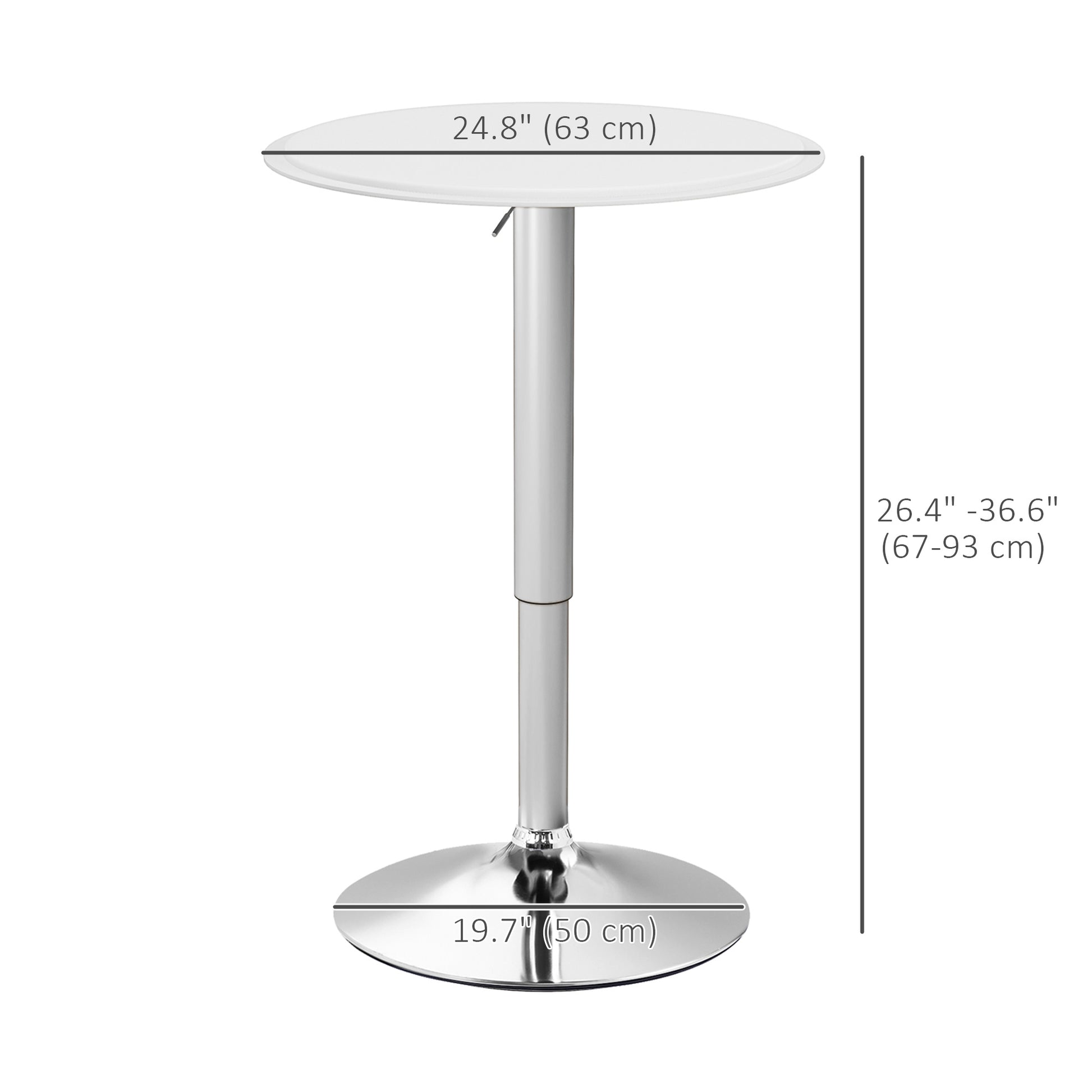 Modern Round Bar Table Adjustment Height Home Pub Bistro Desk Faux Leather Covered Wooden Top Chrome Base White Bar Tables & Dining Tables   at Gallery Canada