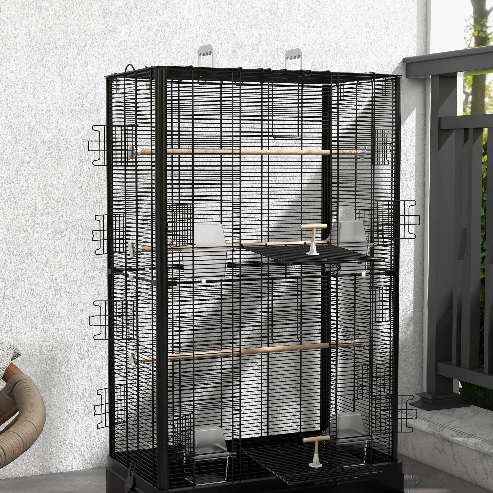 39" Bird Cage for Budgie Finches Canaries Love Birds with Wooden Stands, Slide-Out Tray, Handles, Food Containers, Black Bird Cages   at Gallery Canada