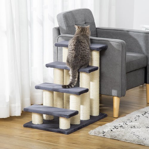 Cat Trees 4 Tier Pet Stairs Dog Cat 4 Steps Kitty Scatching Post Cat Scratch Furniture Dark Grey