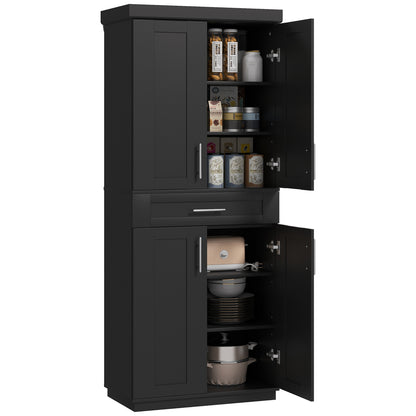 72" Storage Cabinet, Freestanding Kitchen Pantry Cabinet with 4 Doors, Drawer and 3 Adjustable Shelves, Black Kitchen Pantry Cabinets   at Gallery Canada