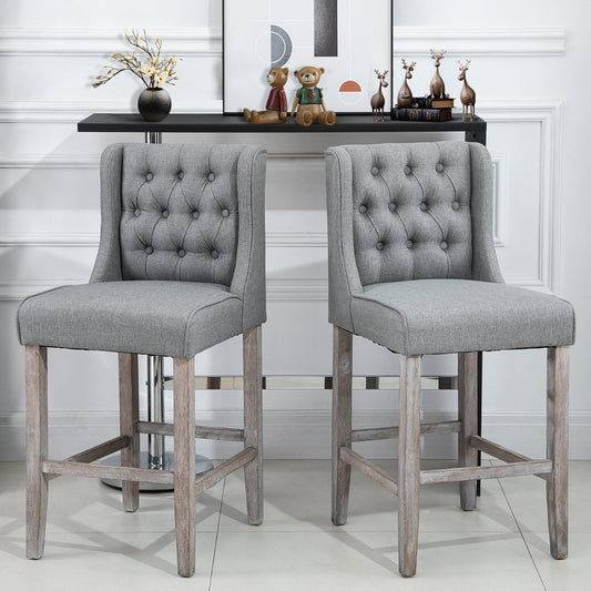 Set of 2 40Inch Button Tufted Bar stools High Counter Dining Height Chairs Grey - Gallery Canada