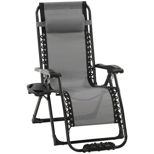 Adjustable Zero Gravity Recliner Chair with Pillow, Cup Holder, Foot Roller, Light Grey