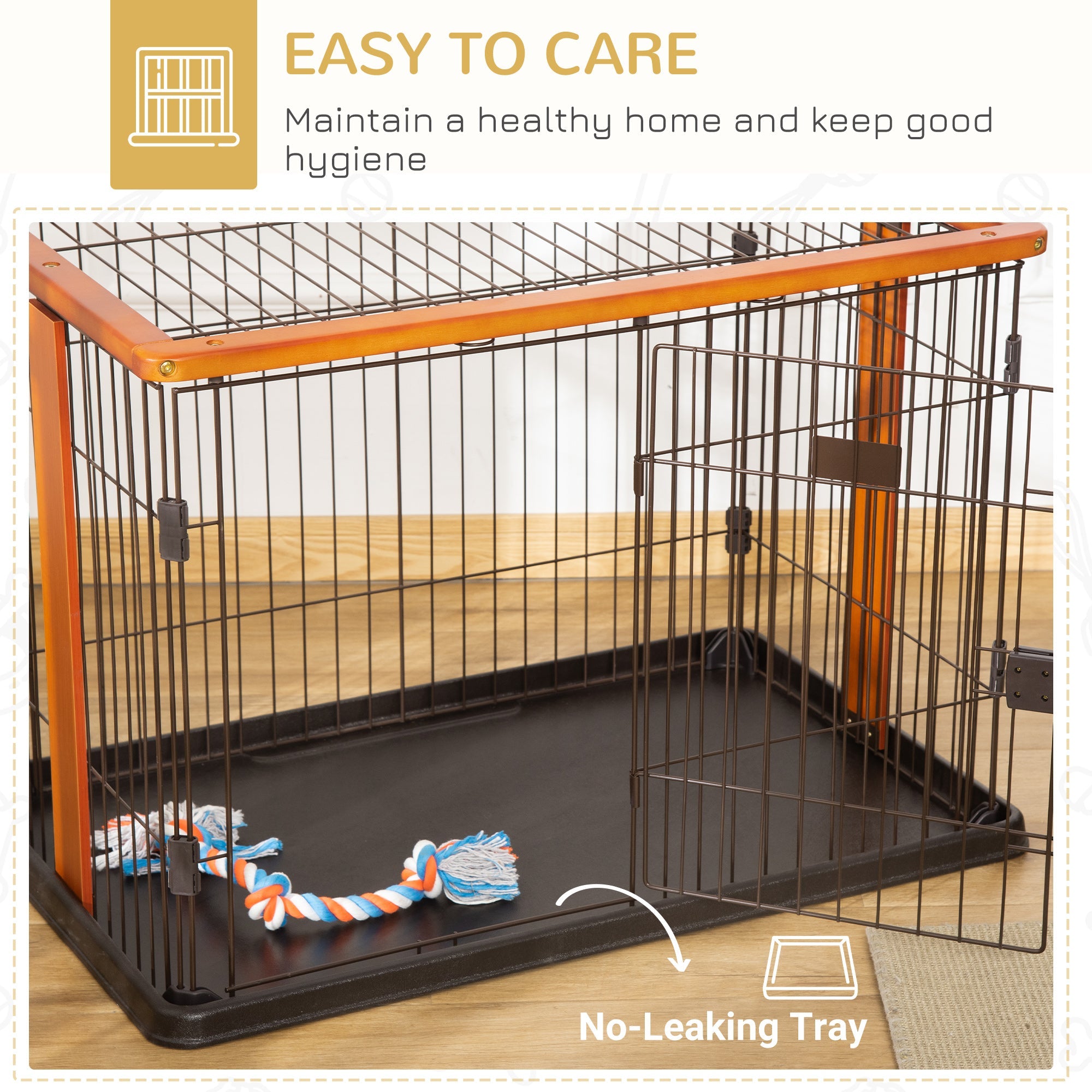 Steel Dog Crate Cage, Lightweight Puppy Kennel, with Front Door, Secured Latch, No Leak Tray, for Small &; Medium Sized Dog, 35