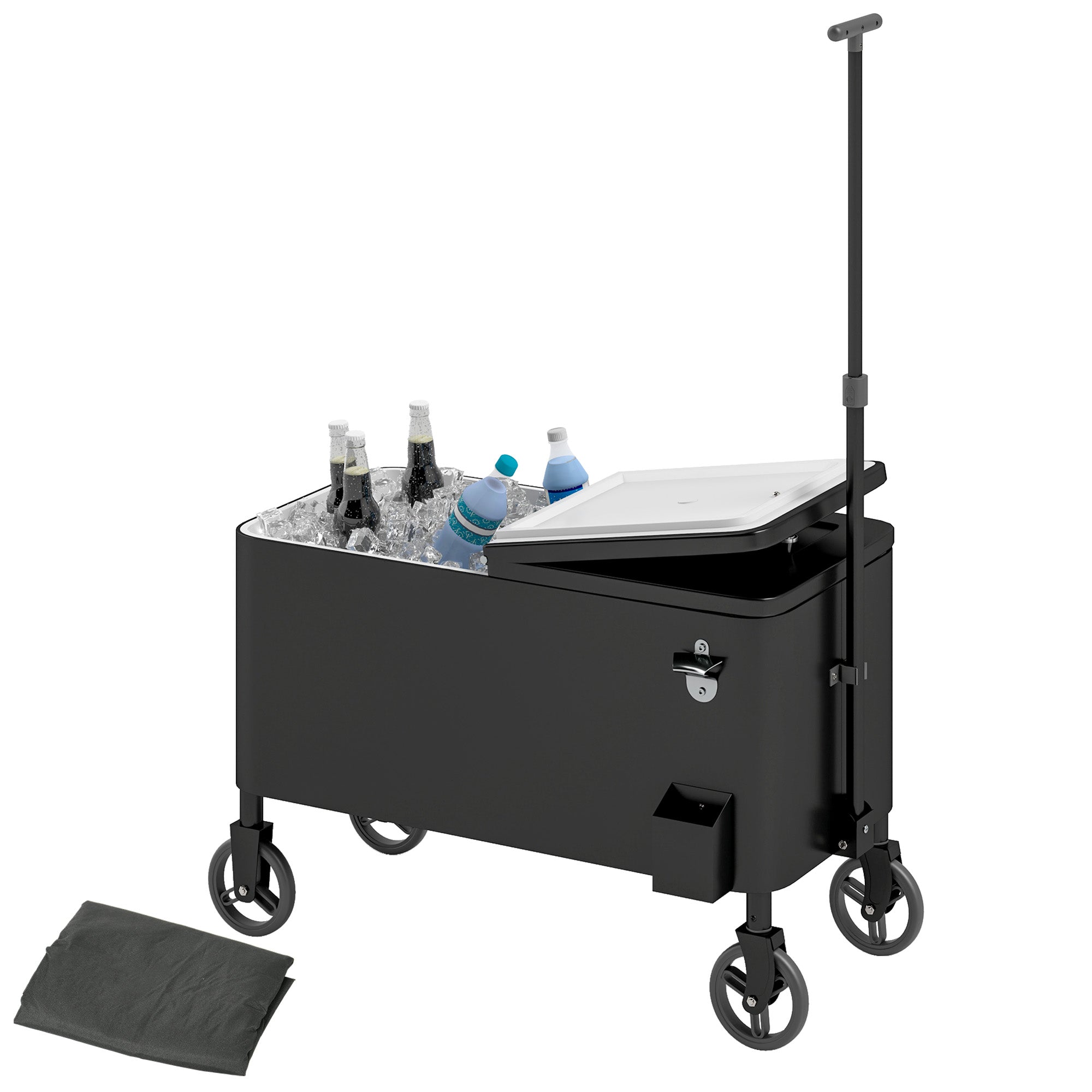 80-Qt Outdoor Patio Cooler Cart, Rolling Ice Chest with Adjustable Handle, Wheels, Bottle Opener, Drainage, Outdoor Beverage Cooler Bar Cart for Party BBQ Camping, Black Cooler Boxes at Gallery Canada