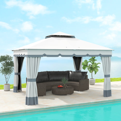 10' x 12' Double Roof Patio Gazebo Canopy, Outdoor Gazebo Shelter with Netting &; Curtains, for Garden, Lawn and Deck