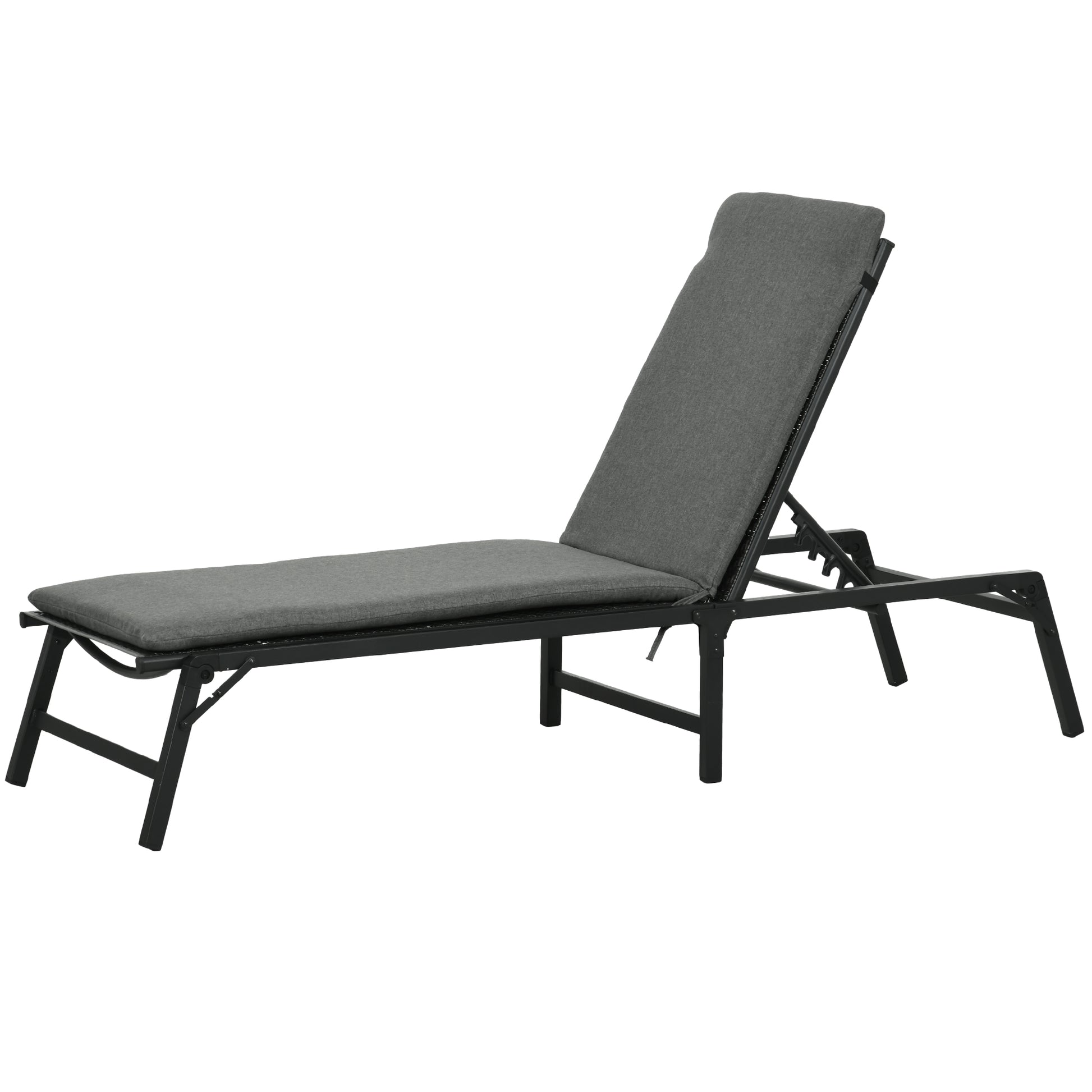 Foldable Patio Lounger with Cushion, 5-Level Adjust Backrest Recliner Chair, Grey Chaise Loungers   at Gallery Canada