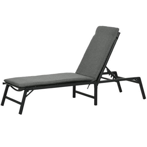 Foldable Patio Lounger with Cushion, 5-Level Adjust Backrest Recliner Chair, Grey