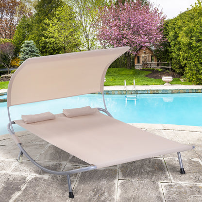 79" Outdoor Lounge Chair with Canopy, Double Chaise Lounger Hammock Bed w/ Pillow and Wheels, Sand Lounger Chairs   at Gallery Canada