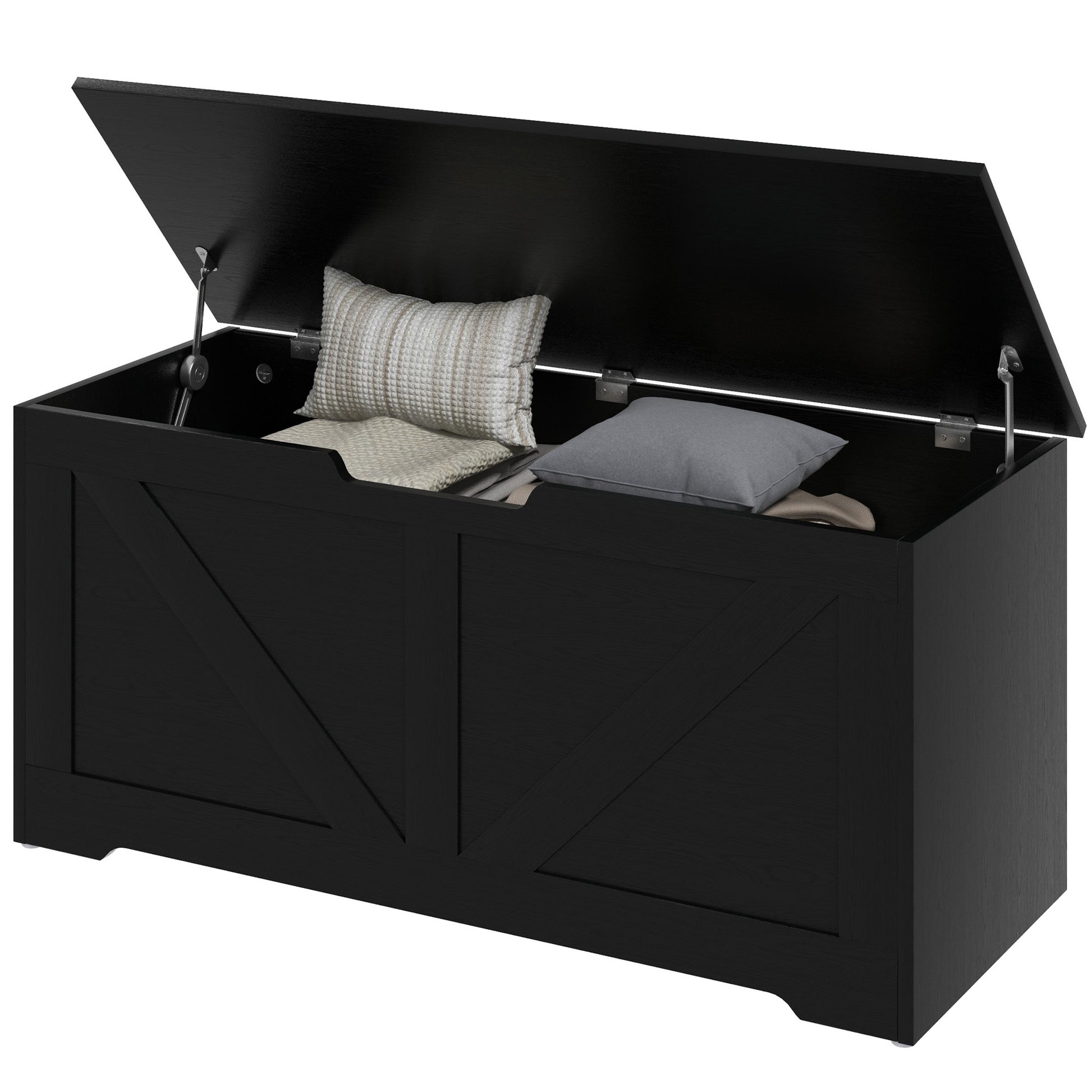 39.4 Inches Storage Chest, Storage Trunk with 2 Safety Hinges, Wooden Toy Box for Living Room, Black Wood Grain Storage Cabinets   at Gallery Canada