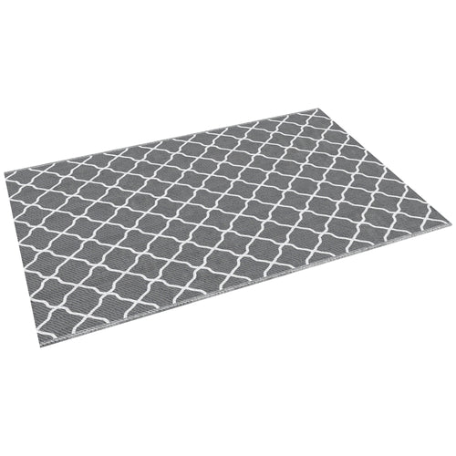 Waterproof Outdoor Rug, 6' x 9' RV Rug Reversible Mat for Backyard, Deck, Picnic, Beach, Camping, Grey &; White Net