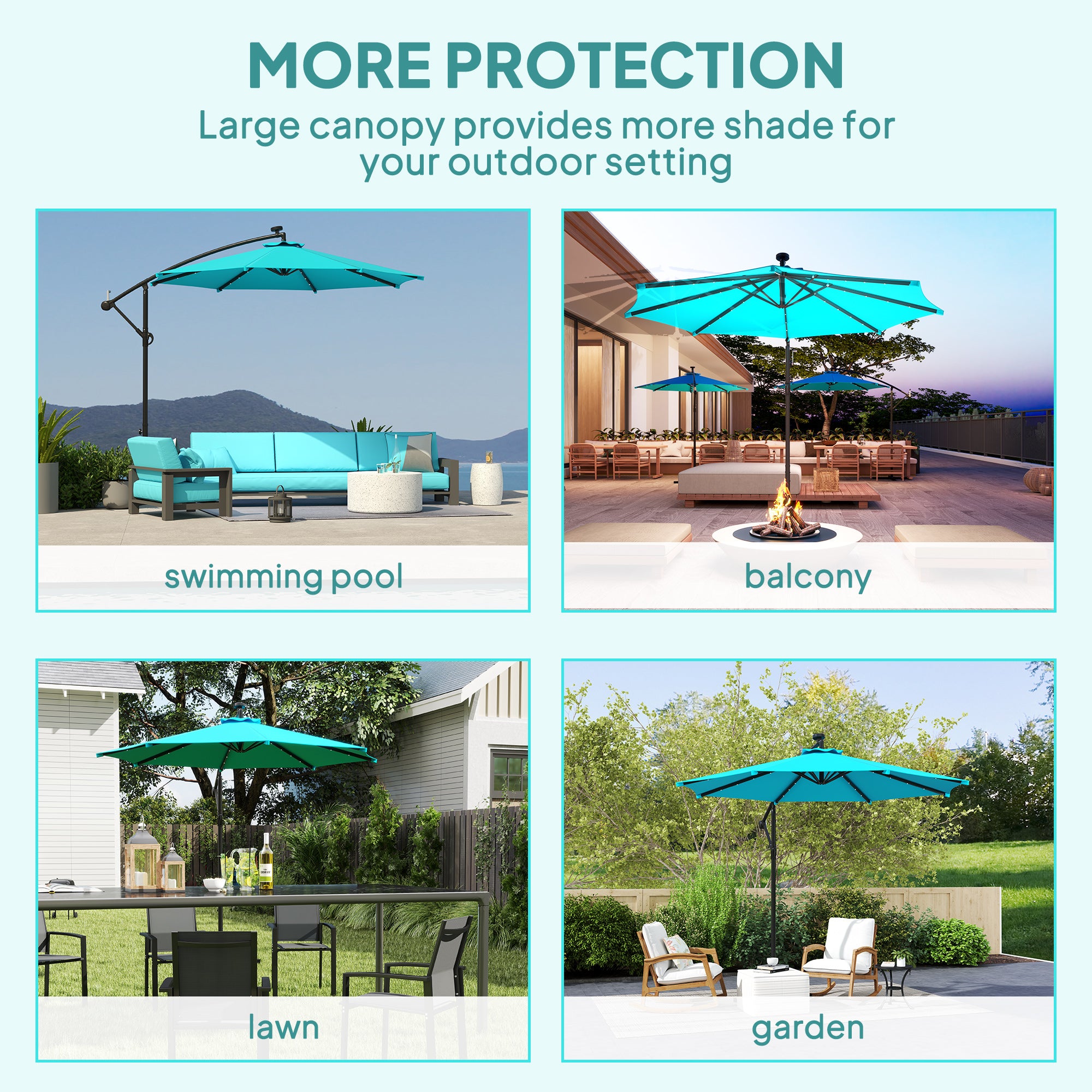 10ft Outdoor Cantilever Umbrella Banana Umbrella with Solar Lights and Adjustable Angle for Patio Backyard Turquoise Offset Cantilever Umbrellas at Gallery Canada