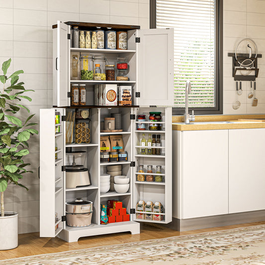 64" Tall Kitchen Pantry Cabinet with Spice Racks and Adjustable Shelves, White Kitchen Pantry Cabinets   at Gallery Canada