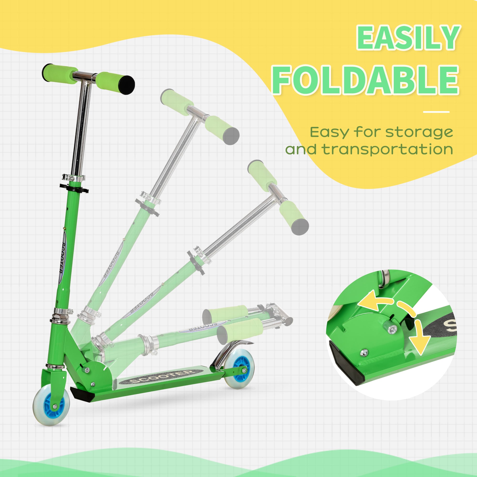 Snow Scooter, 2 in 1 Design Adjustable Height Scooter Snow Sled for Kids Aged Over 7 Years Old, Kids Sled Ski Scooter with Wheels Blades, Green Snow Scooters at Gallery Canada