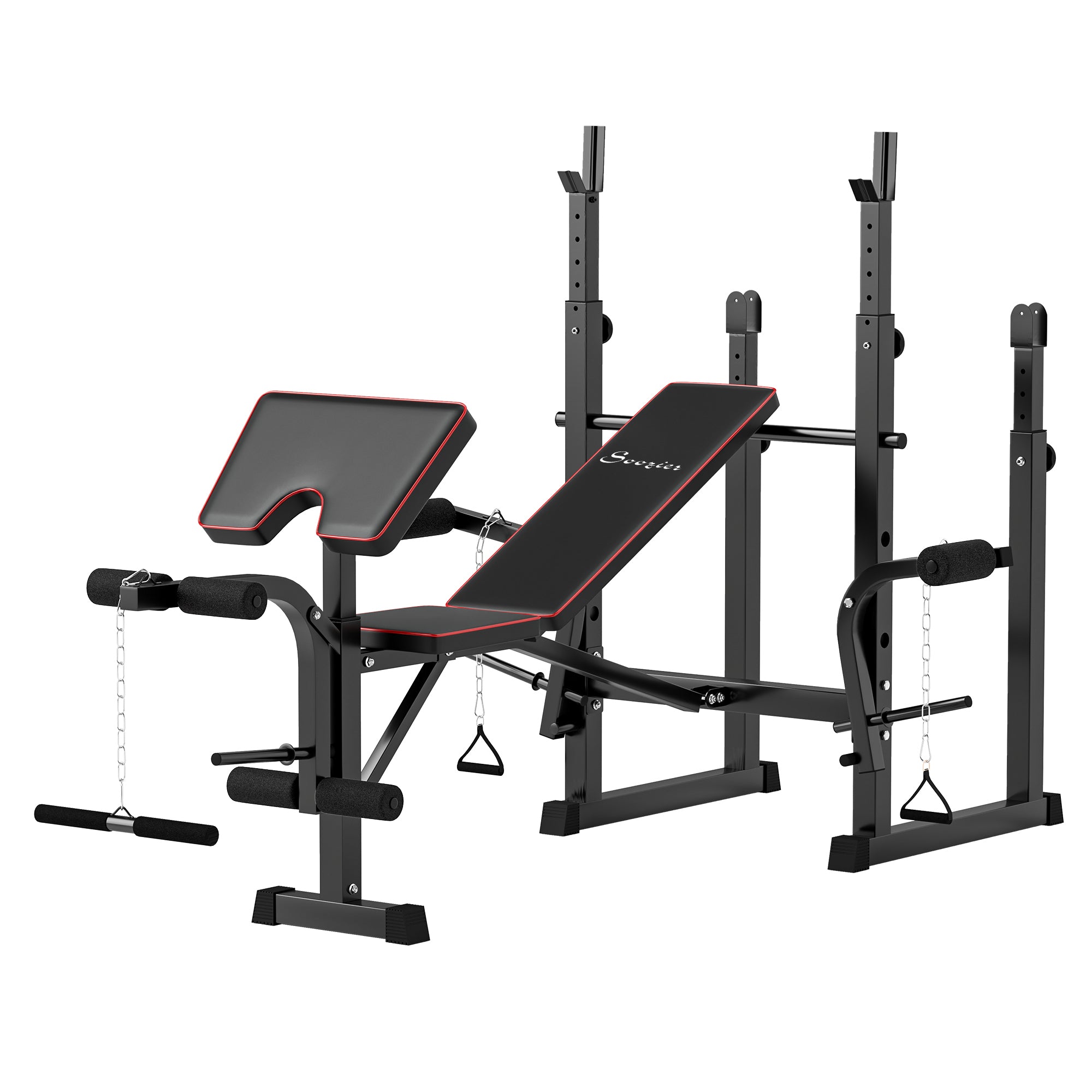 Weight Bench with Barbell Rack, Preacher Curl Bench, Leg Curl Machine for Home Weight Lifting Strength Training Weight Benches Black at Gallery Canada