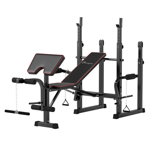 Weight Bench with Barbell Rack, Preacher Curl Bench, Leg Curl Machine for Home Weight Lifting Strength Training