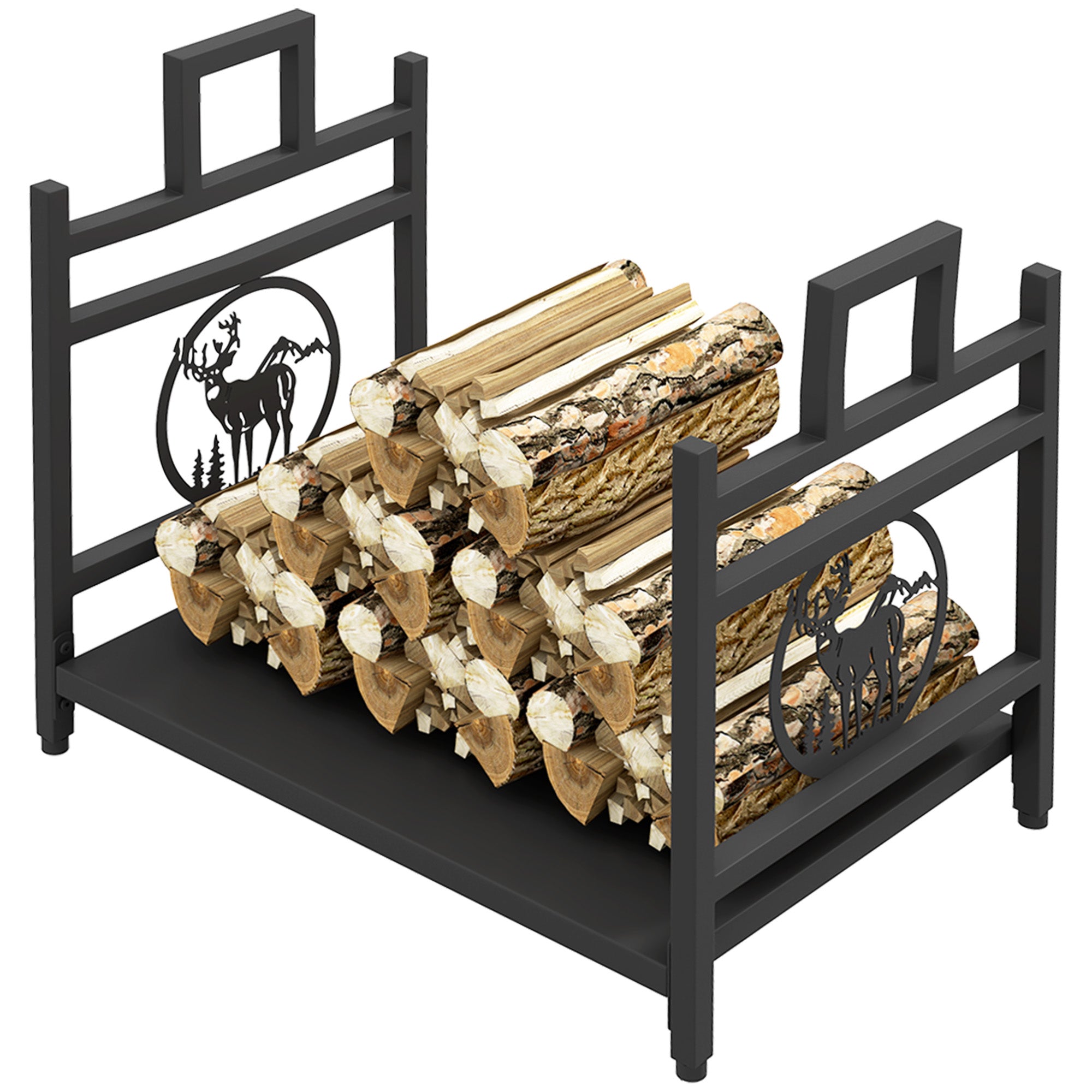 Decorative Firewood Rack Outdoor Indoor Steel Wood Storage Log Holder with Side Handles, 19.7