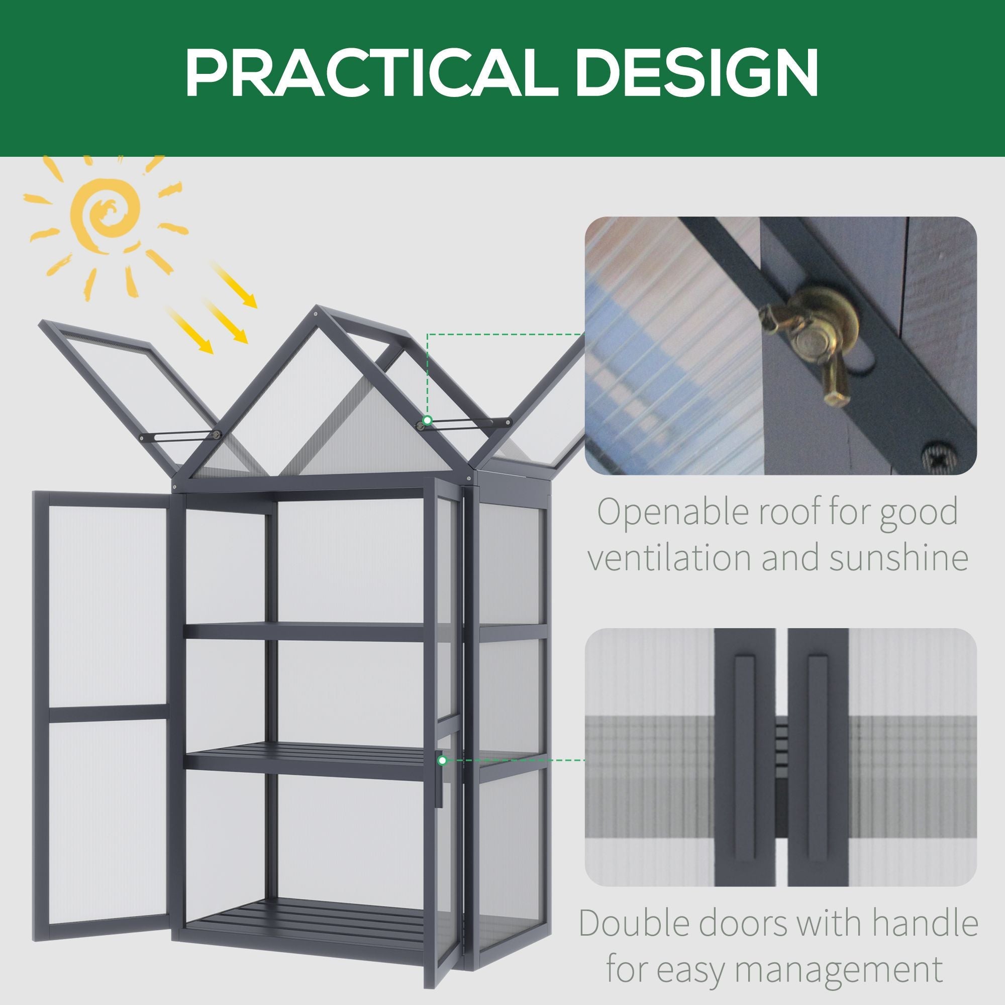 3-Tier Wooden Cold Frame Greenhouse with Shelves and Doors, 28