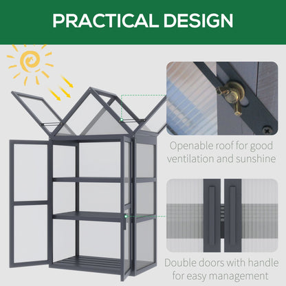 3-Tier Wooden Cold Frame Greenhouse with Shelves and Doors, 28"x17"x52", Grey Cold Frame Greenhouses   at Gallery Canada