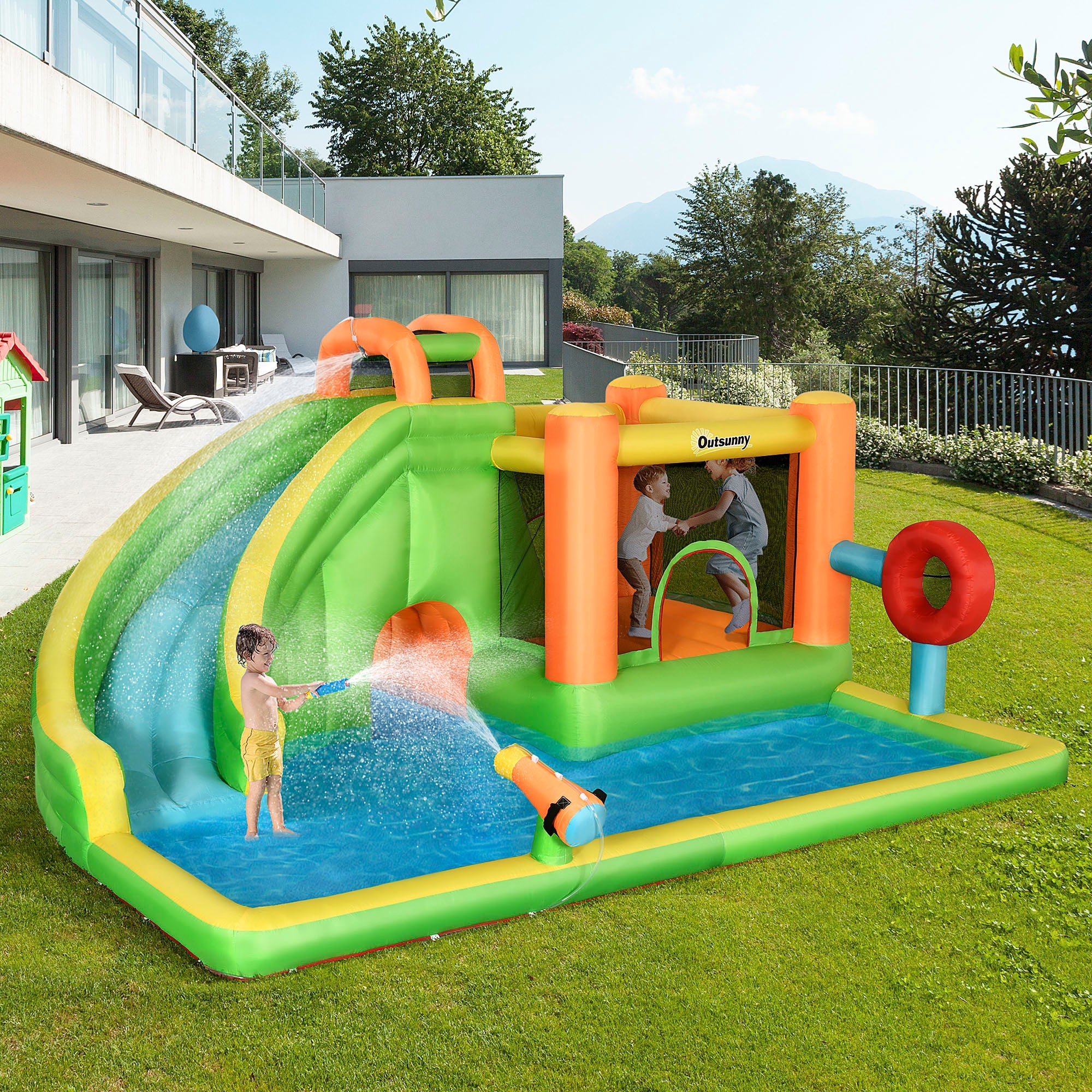 8-in-1 Inflatable Water Slide Bounce House with Pool, Trampoline, 750W Blower, Multi-Color Inflatables   at Gallery Canada