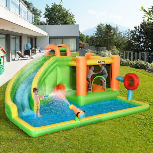 8-in-1 Inflatable Water Slide Bounce House with Pool, Trampoline, 750W Blower, Multi-Color