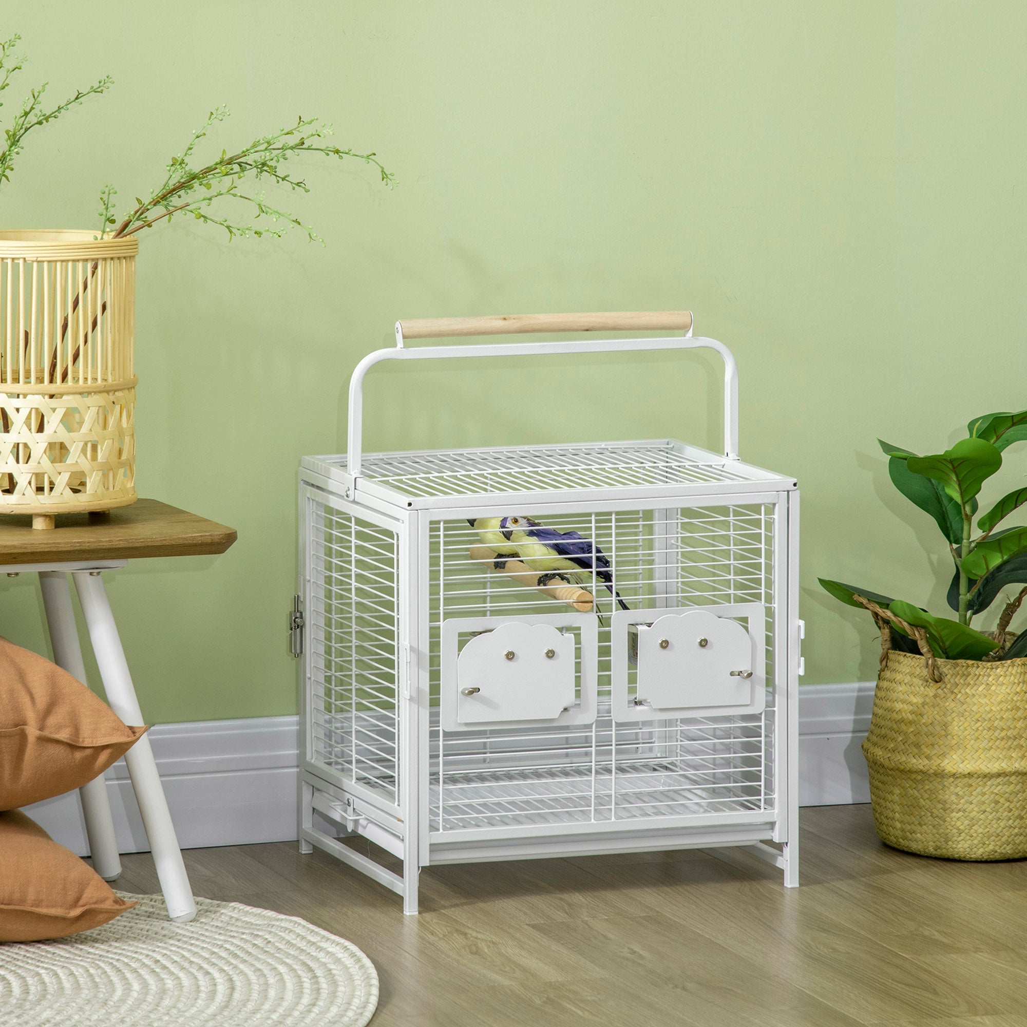 Bird Travel Carrier Cage for Parrots Conures African Grey Cockatiel Parakeets with Stand Perch, Stainless Steel Bowls, Pull Out Tray, White Bird Cages   at Gallery Canada