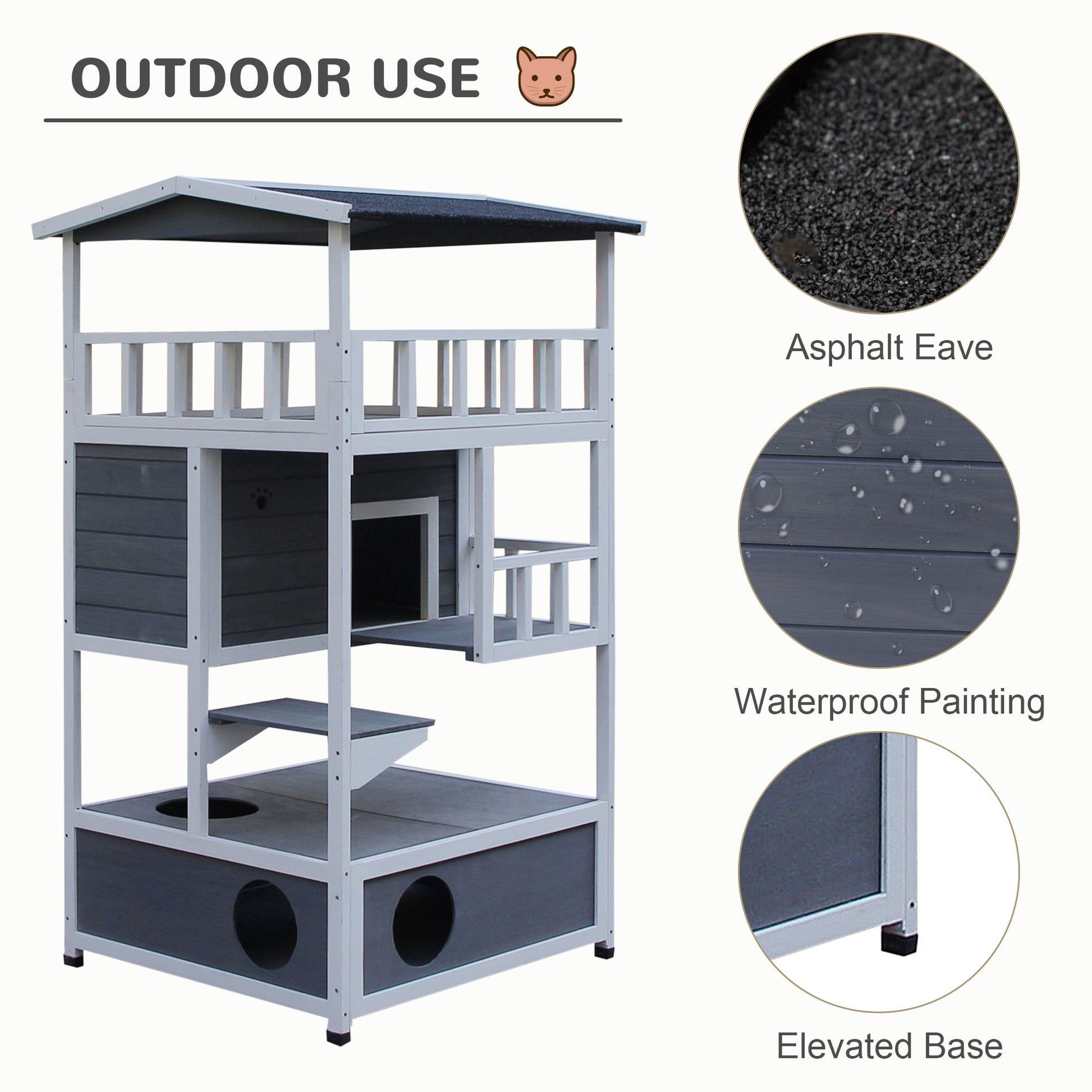 4-Floor Wood Outdoor Cat House Catio for Cats with Condo, Fun Entrances, Perch, Grey Cat Houses   at Gallery Canada