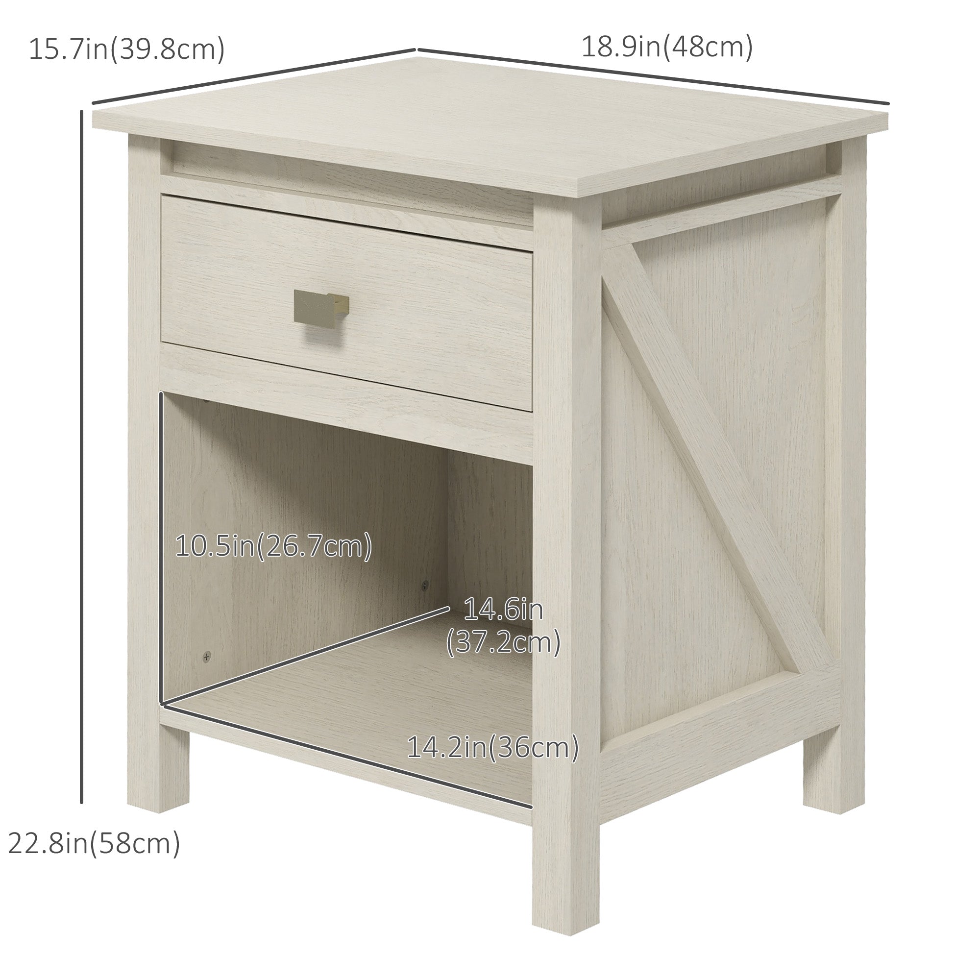 Bedside Table, Farmhouse Nightstand with with Drawer and Storage Shelf, Night Table for Bedroom, White Bedside Tables   at Gallery Canada