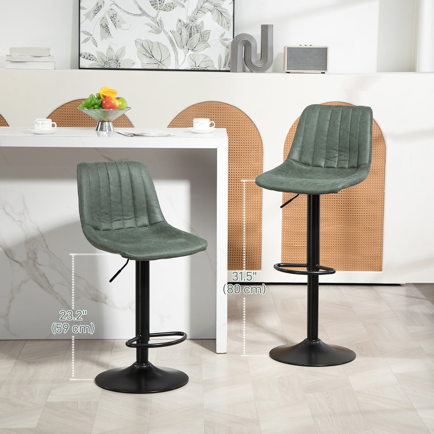 Counter Height Bar Stools Set of 2, Adjustable Height Bar Chairs with Swivel Seat, Leathaire Upholstery Bar Stools   at Gallery Canada