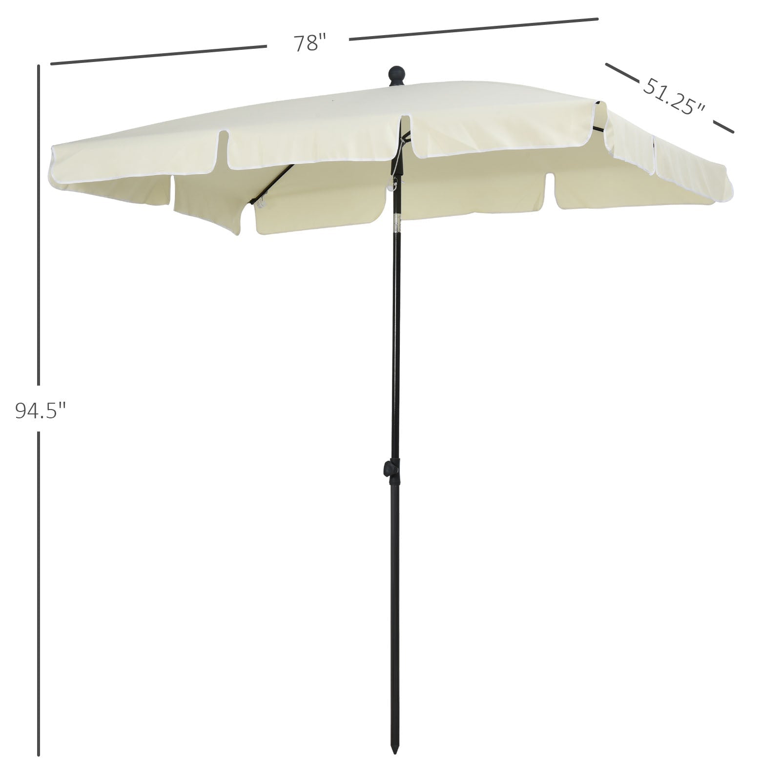 6.5x4ft Rectangle Patio Umbrella Aluminum Tilt Adjustable Garden Parasol Sun Shade Outdoor Canopy Cream White Sun Umbrellas   at Gallery Canada