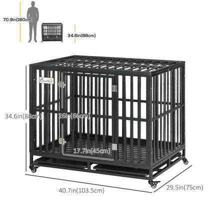 45" Heavy Duty Steel Dog Crate Kennel Pet Cage with Wheels for Convenient Access Anti-Pinching Floor, Black Houses, Kennels & Pens   at Gallery Canada