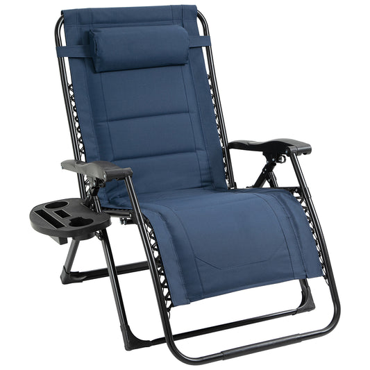 Zero Gravity Lounger Chair, Padded Folding Reclining Patio Chair with Cup Holder, Detachable Headrest, Extra Wide Seat, 400 LBS Weight Capacity for Poolside, Camping, Blue - Gallery Canada