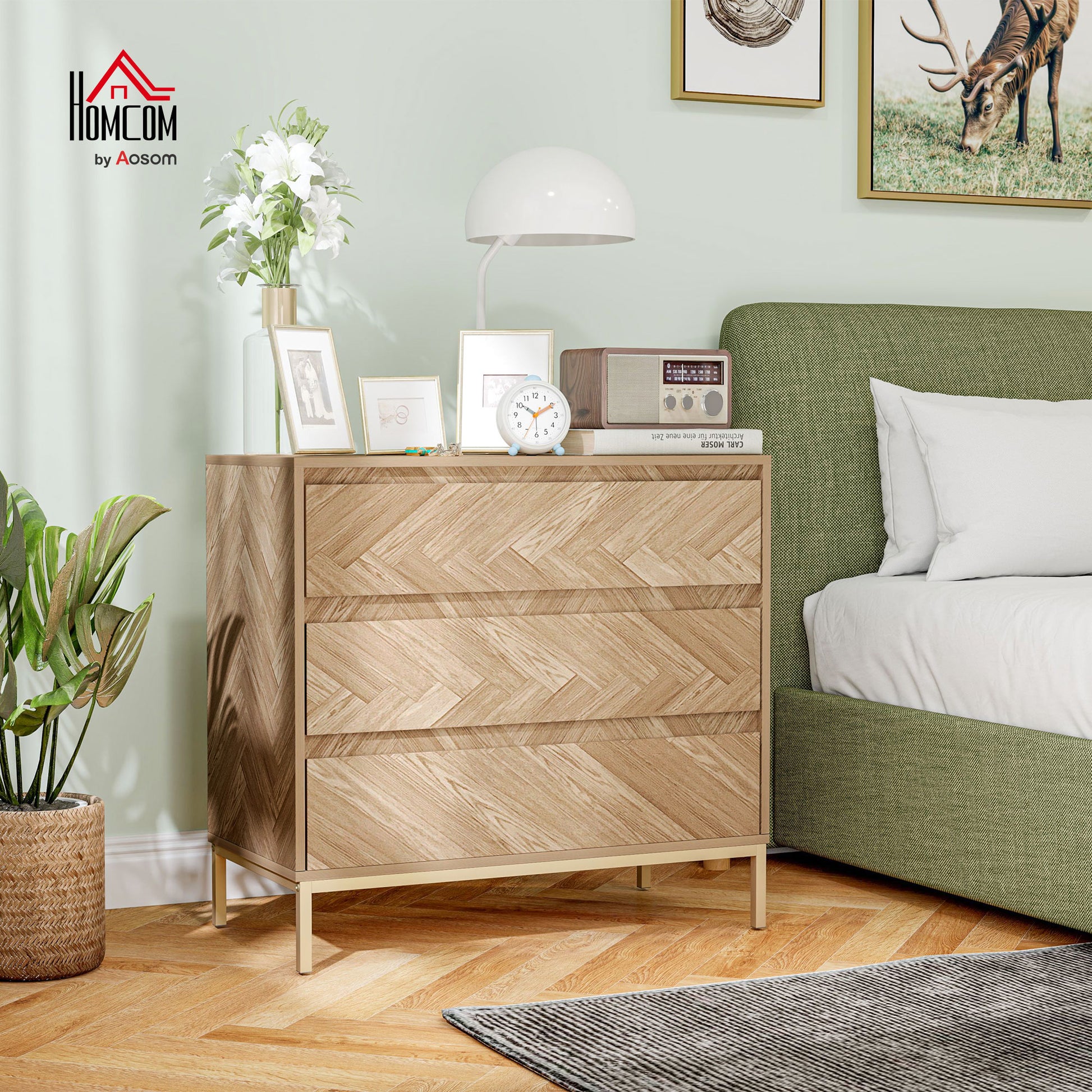 Bedroom Chest of Drawers with Anti-tipping Design, Storage Cabinet with 3 Drawers for Living Room, Hallway, Nature Wood Storage Cabinets Natural at Gallery Canada