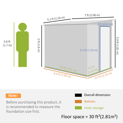 5'x7' Lean to Galvanized Metal Shed with Foundation, Garden Tool Storage House w/ Sliding Door and 2 Vents, Light Grey Sheds at Gallery Canada