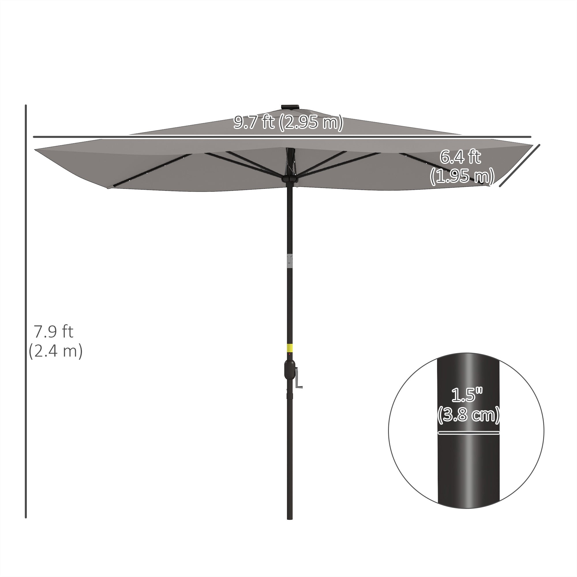 6.5x10ft Patio Umbrella Tilt Aluminum Outdoor Market Parasol with Solar Powered LEDs, Crank - Light Grey Sun Umbrellas at Gallery Canada