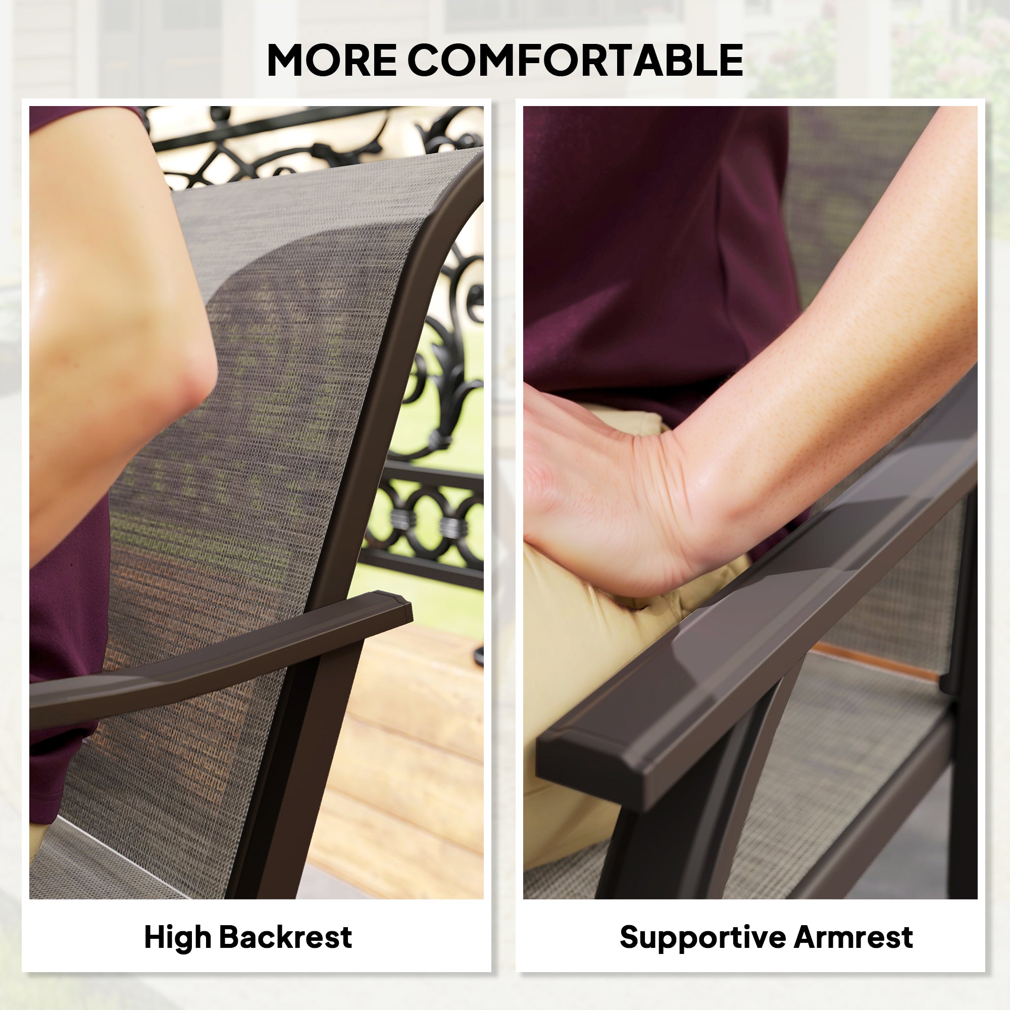 Patio Chairs Set of 2 with Armrest and High Backrest, for Backyard, Balcony, Porch, Poolside, Deck, Garden, Brown Bistro Sets at Gallery Canada