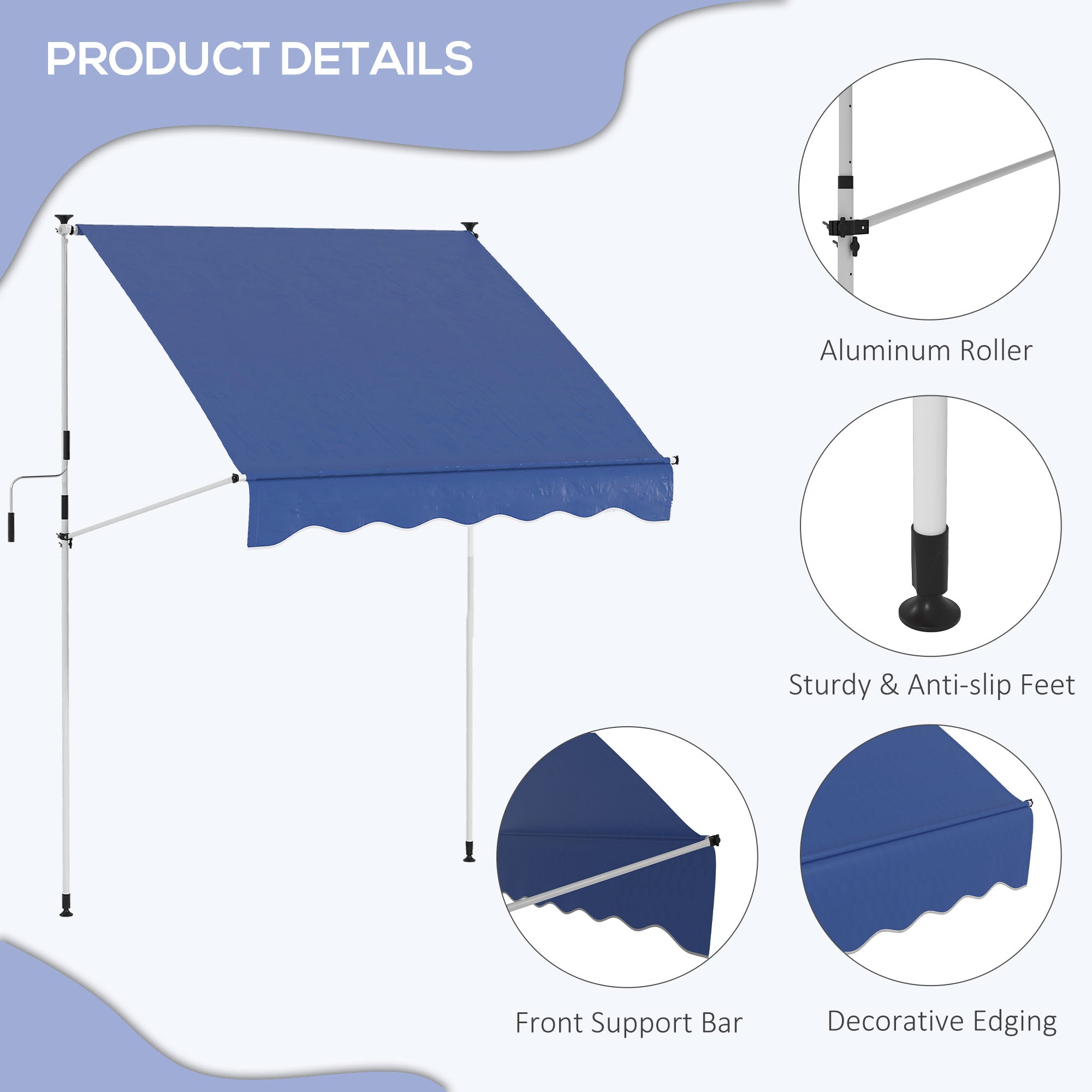 6.6'x5' Manual Retractable Patio Awning Sun Shelter Window Door Deck Canopy, Water Resistant UV Protector, Dark Blue Window Awnings at Gallery Canada