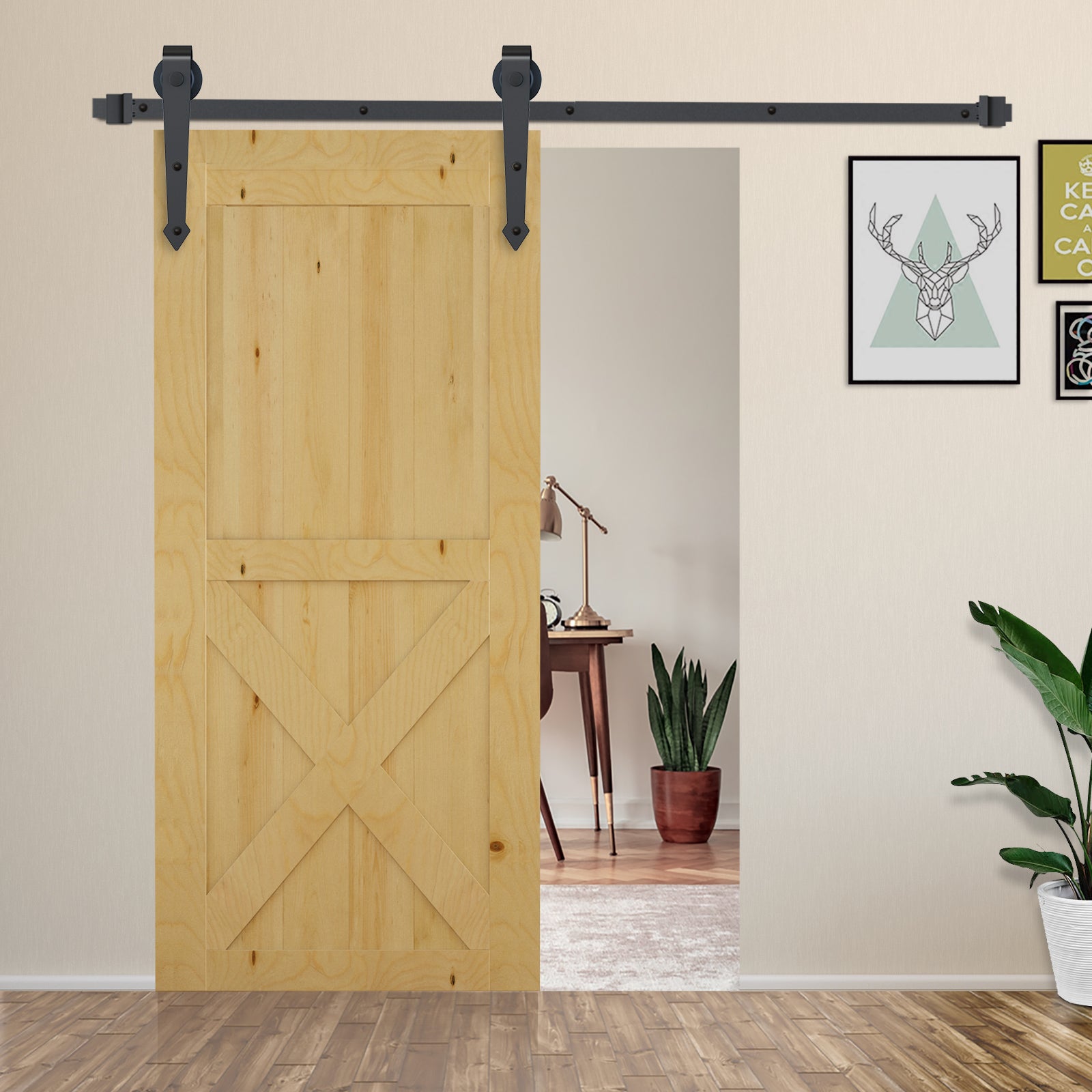 6.6FT Sliding Barn Door Track Kit, Heavy Duty Barn Door Hardware Kit, Fit 39" Wide Door Panel (J Shape Hanger), Brown Door Hardware   at Gallery Canada