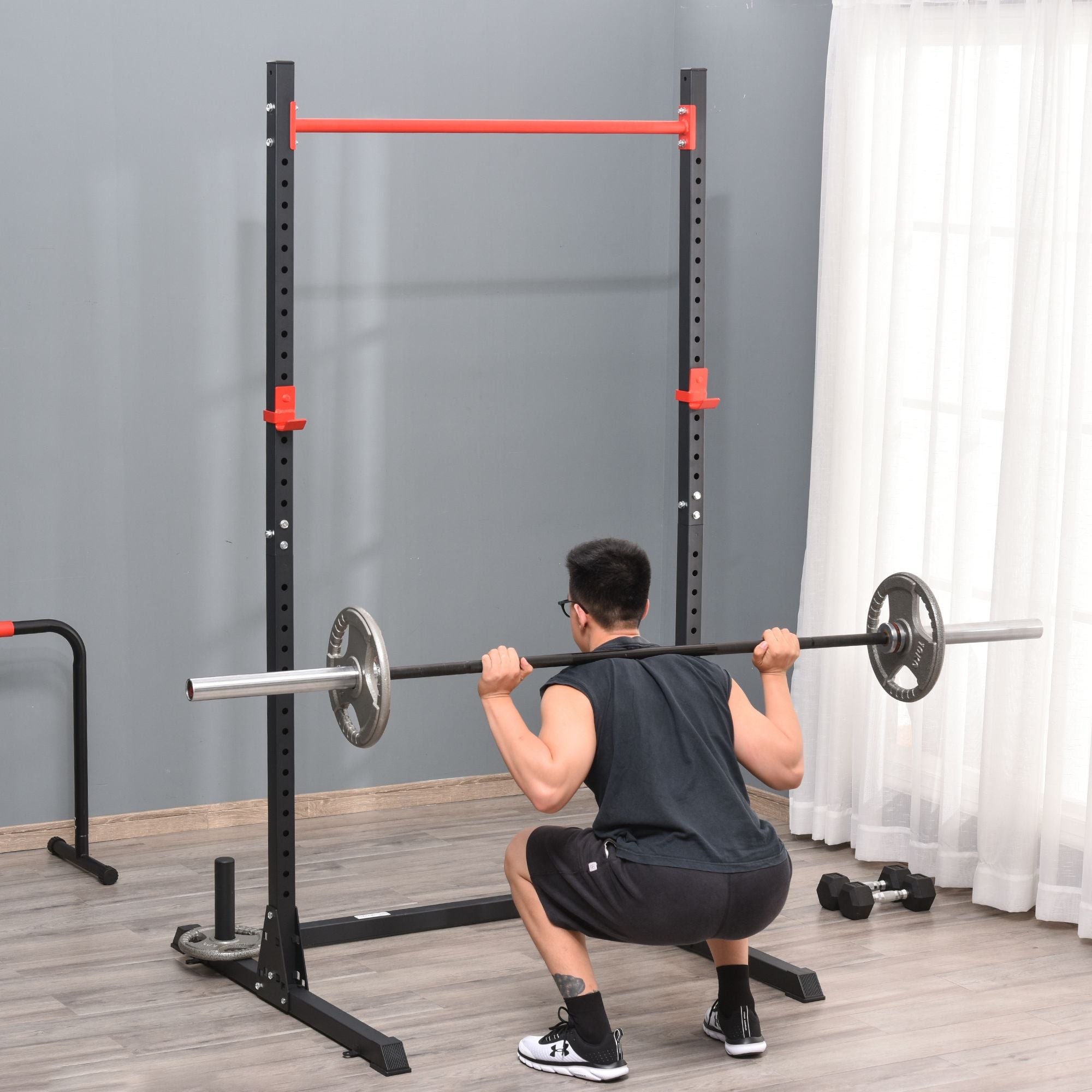 Adjustable Barbell Power Rack Squat Stand Strength Training Fitness Pull Up Weight Cage Home Gym Black Power Towers at Gallery Canada