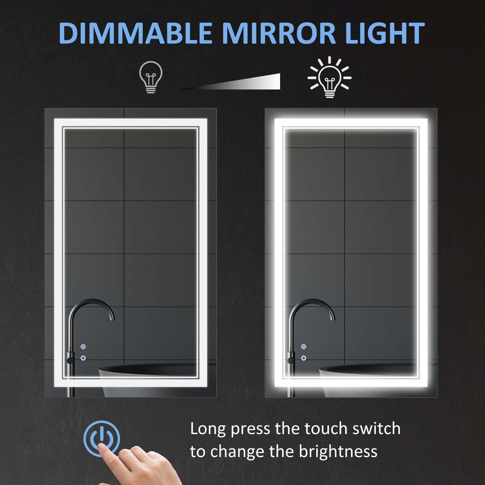 40" x 24" LED Bathroom Mirror, Dimmable Lighted Wall-Mounted Mirror, with 3 Colour, Smart Touch, Plug-in, Vertical or Horizontal Hanging Wall Mirrors   at Gallery Canada