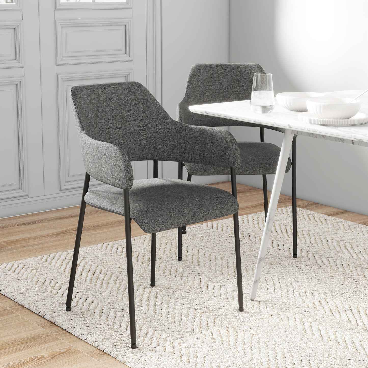 Dining Room Chairs Set of 2, Fabric Kitchen Chairs with Armrests and Steel Legs for Living Room, Black Bar Stools   at Gallery Canada