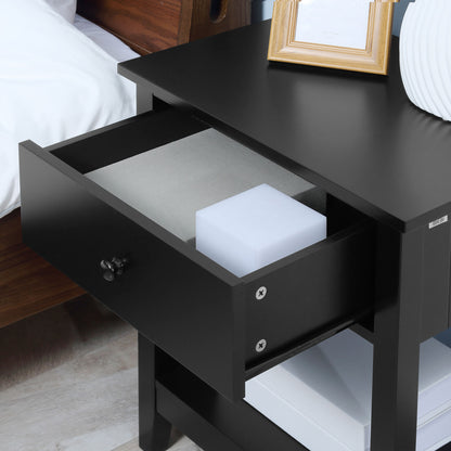 Modern Style Nightstand, Small End Table with Drawer and Storage Shelf for Bedroom, Living Room, Black Side Tables   at Gallery Canada