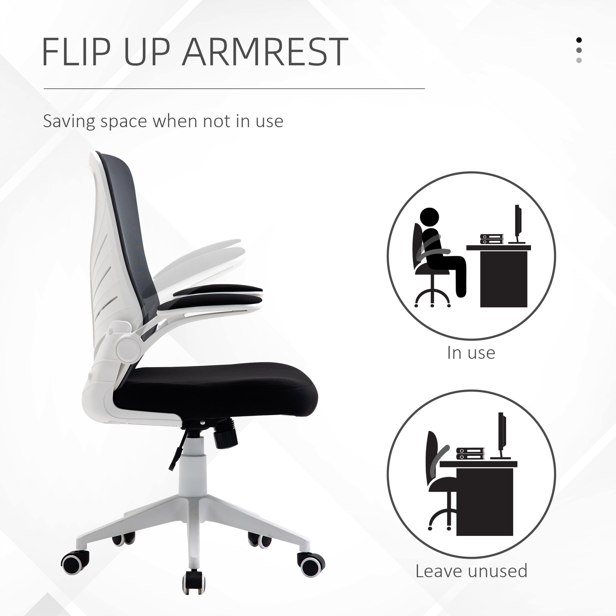 Mesh Office Chair Swivel Task Desk Chair with Lumbar Back Support, Flip-Up Arm, Adjustable Height, Grey Black Task Chairs   at Gallery Canada