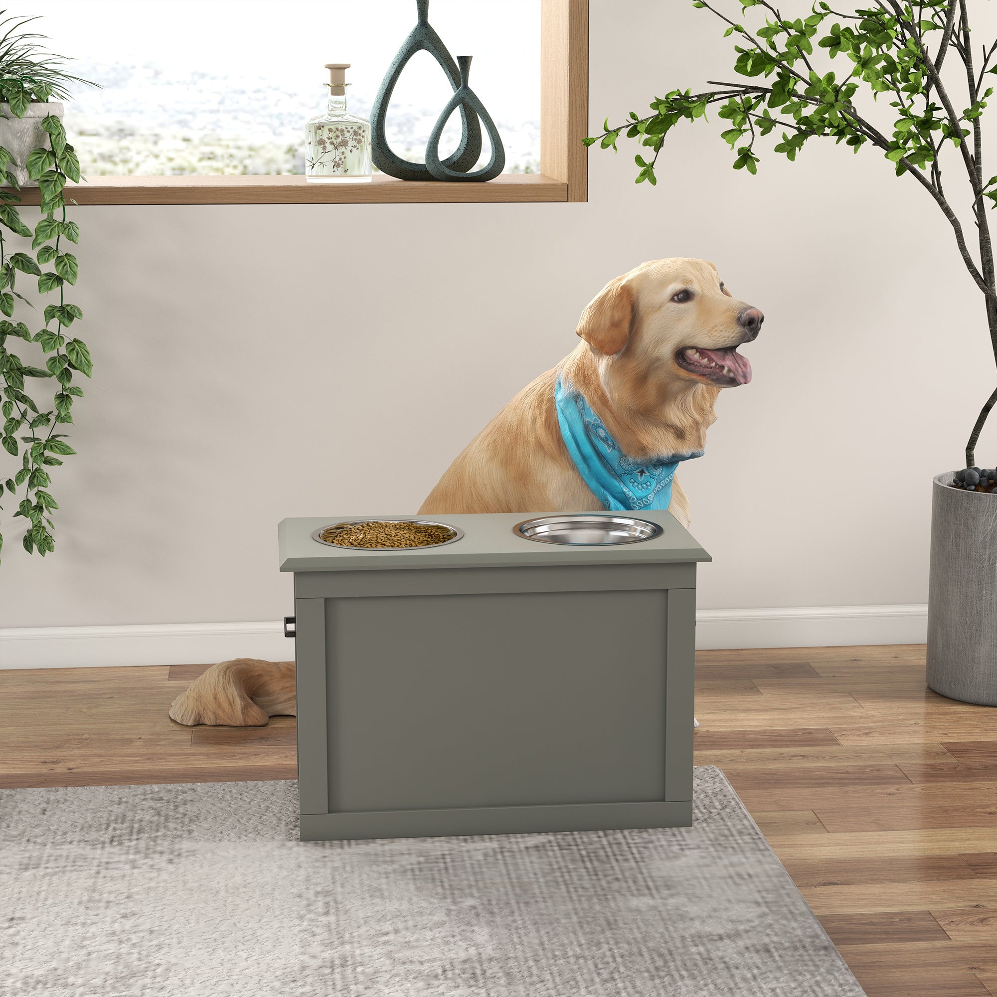Elevated Dog Bowls for Large Dogs with Storage 2 Stainless Steel Dog Bowls， Elevated Base for Large Dogs, Grey Dog Bowls at Gallery Canada